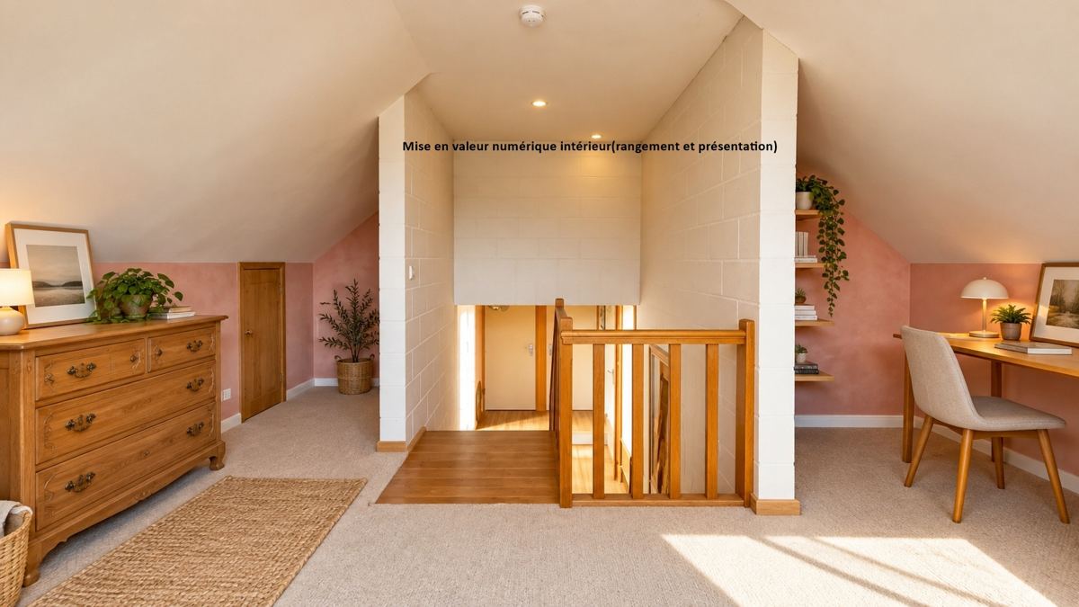 Palier à l’étage — Mise en valeur numérique intérieur (rangement et présentation)